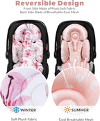 Newborn Car Seat Insert, Head and Body Support, Reversible Infant Insert Compatible with Baby Carseat, Stroller, Mamaroo Swing, Rocker, Bouncer. Baby Car Seat Cushion - Pink Floral