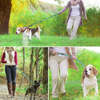 Hotsky Tactical Dog Leash Heavy Duty for Medium Large Dogs that Pull,4-6Ft Strong Bungee Shock Absorbing No Pull Dog Leash with Padded Double Handle and Car Seatbelt,Leaves