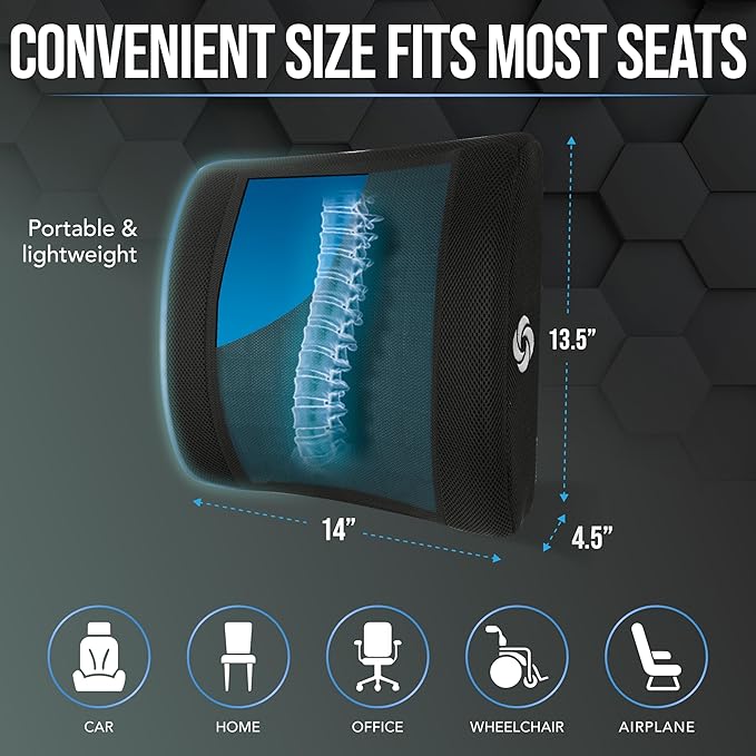 Samsonite Lumbar Support Pillow with Cooling Gel – Memory Foam Back Pillow for Office Chair, Car Seat, or Gaming Chair – Ergonomic Design with Breathable Mesh & Washable Cover - Mesh with Cooling Gel