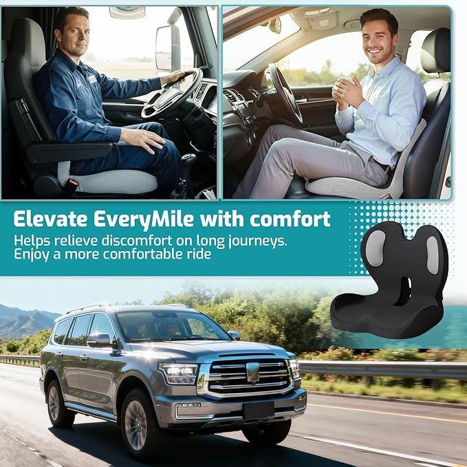 Memory Foam Seat Cushion with Lumbar Support Pillow,Office Chair Cushion,Ergonomic Car Seat Cushion,Designed for Tailbone,Sciatica, Lower Back Pain Relief,for Office,Car,Truck,Desk Chair