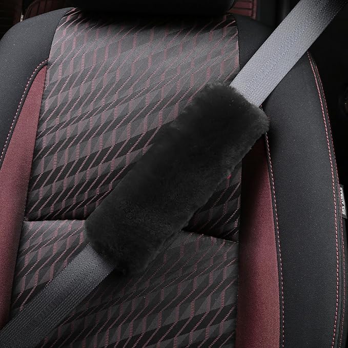 Soft & Cozy Australian Sheepskin Car Seat Belt Covers,2 Pack Fluffy Seatbelt Pads, Genunie Sheepskin Fur Shoulder Straps Cushions for Adults Kids Women and Men (Dark Grey)