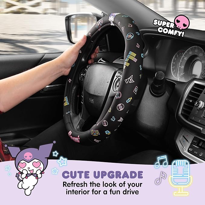 Kuromi Steering Wheel Cover, Official Sanrio Car Steering Wheel Cover with Easy Clip-on Car Air Freshener – Cute and Long-Lasting Kuromi Air Freshener for Car, Odor Eliminator, Fun Scents