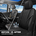 CAR PASS 3D Foam Mesh Leather Car Seat Covers Front Seats, Air Cool Mesh Front Seat Covers for Car, Universal Fit for SUV Truck Sedan Automotive, Armrest Airbag Compatible, Black and Gray