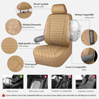 CAR PASS Bling Diamond Beige Leather Car Seat Covers Full Sets Interior Set, Waterproof Shining Glitter Sparkly Crystal Universal Armrest Fit for Automotive Truck SUV Cute Women Girl, Beige Rhinestone