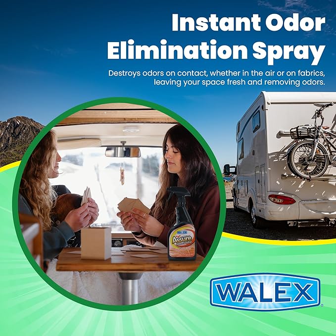 Walex Assure RV Odor Eliminator Air Freshener Spray - Neutralizes Airborne Odors & Freshens Fabrics, Instant Odor Elimination with Natural Essential Oils, Pet Safe, Long Lasting; Pure Sunshine, 32 oz