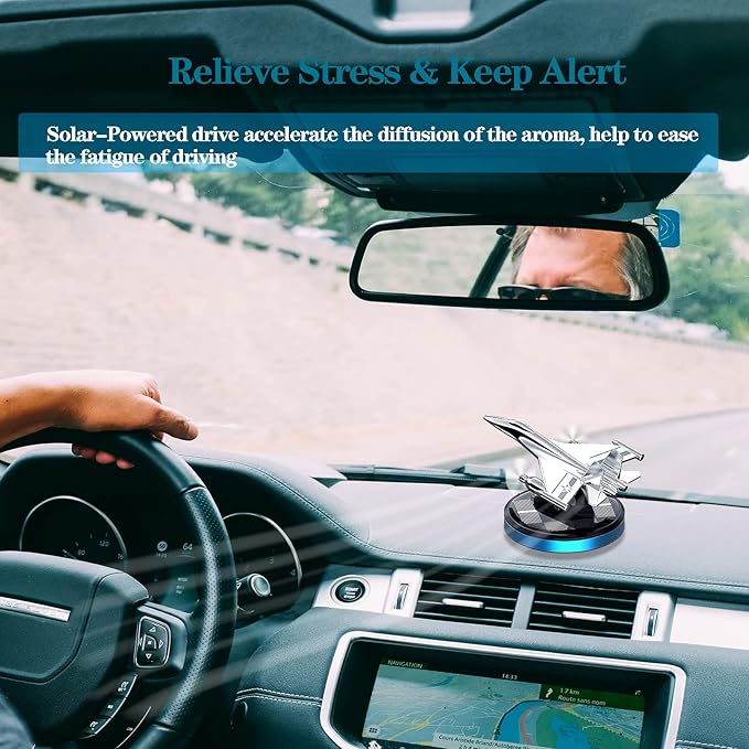 [ Military-Grade Fighter] Car Air Freshener, Alloy Solar Rotating Car Essential Oil Diffuser with Cologne Natural Plant Essential oil, Car Aromatherapy Decorations (Blue Base)