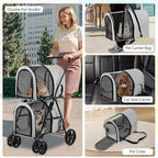 Giantex Double Pet Stroller with 2 Detachable Carrier Bags, Safety Belt, 4 Lockable Wheels, Folding Cat & Dog Stroller for Small Medium Pets, Cats Dogs Puppy Travel Strolling Cart (Gray)