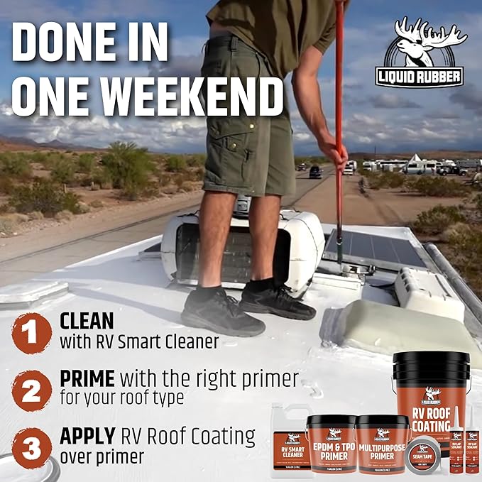 Liquid Rubber RV Roof Sealant- Professional-Grade Solar Reflective Flexible Waterproof Membrane Coating for EPDM, TPO, Fiberglass & Aluminum Camper & Travel Trailers- Brilliant White, 1 Gallon