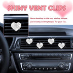 4PCS Heart-Shaped Car Vent Clips with Rhinestone,Bling Air Vent Clips Car Decorations,Premium Shiny Car Clips for Vents CCar Accessories Interior for Cars,Trucks,SUVs (White)