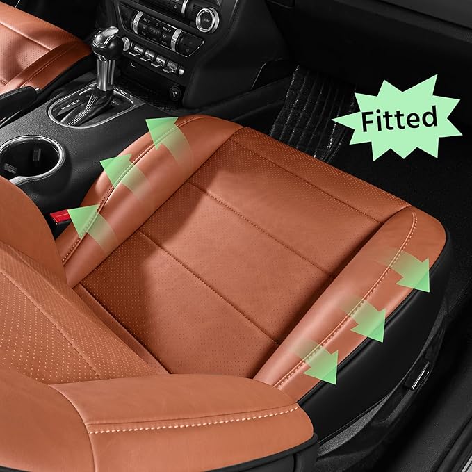 2 Pack Front Seat Cover for Ford Mustang Coupe Hardtop 2015-2026 (NOT FIT Convertible) Faux Leather Waterproof Seat Cover for Cars (Brown+Black-Front)