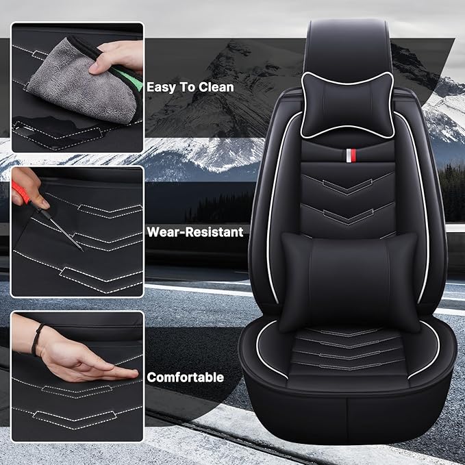 Car Seat Cover 8 Seats for Toyota Highlander 2001-2025, Waterproof Durable Premium Leather Car Seat Protector, Comfortable Anti-Slip Stylish Sport Seat Cover(8 Seats Luxury,Black White)