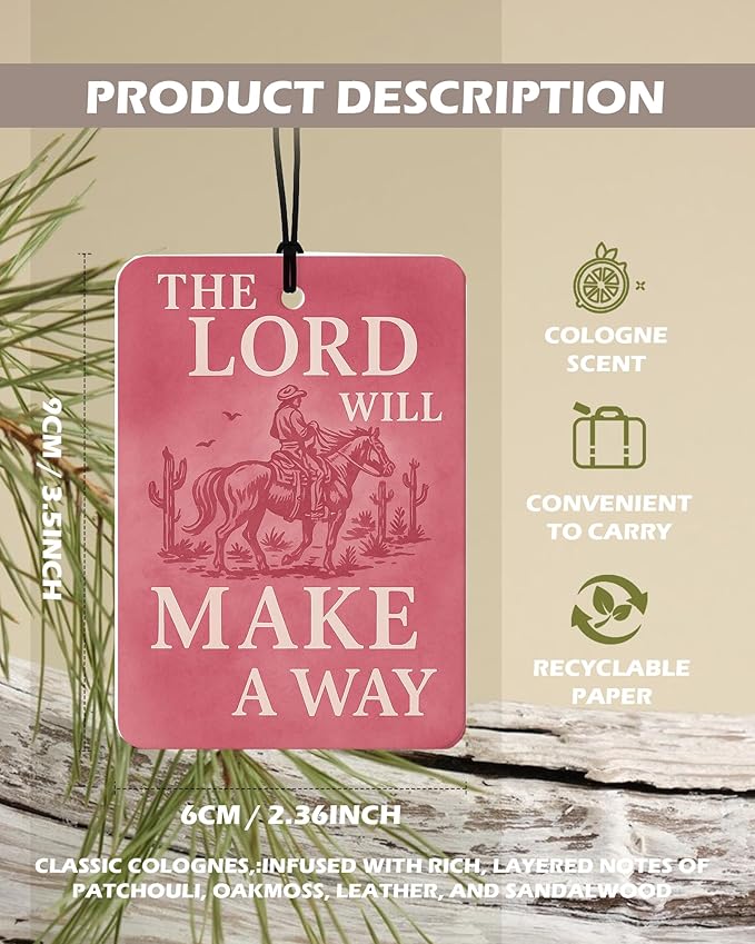 Pink Western Christian Cologne Car Air Freshener 4 Pcs, Retro Cowgirl Bible Verses Hanging Air Freshener for Cars Bathroom Dorm Books Decor, Western Religious Accessories Gifts for Women Girls
