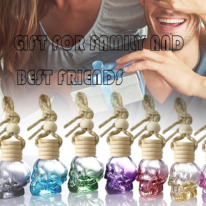 7 PCS Mini 10ml Colors Skull Perfume Bottle for Car Air Freshener Pendant Essential Diffuser Oil Fragrance Aromatherapy Empty Bottle Decor …