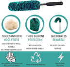 Professional 4 Pack Long Handle Wheel Brush Kit for Cleaning Wheel and Tire- 2X Soft Wheel Cleaning Brush, Detailing Brush and Stiff Tire Brush, Bendable& Durable Wheel Rim Cleaner Brush Set