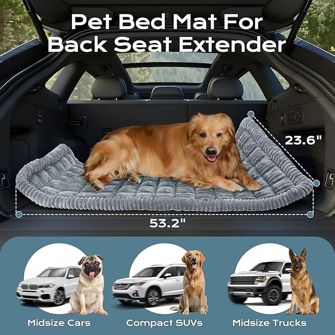 Backseat Dog Bed Mat for Car, Dog Car Seat Cover for Back Seat, Pet Car Blanket Soft and Comfortable, Upgraded Bottom Non-Slip, Washable Travel Pet Mat for Cars Trucks and SUVs (Gray, 53" x 24")