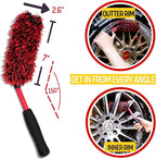 Metal Free Microfiber Wheel Brush Kit- Microfiber Angled Wheel Brush, Long Handle Wheel Brush, Tire& Detailing Brush, Wheel Wash Mitt. Hands-On Wheel Detailing Kit for Daily Wheel Cleaning