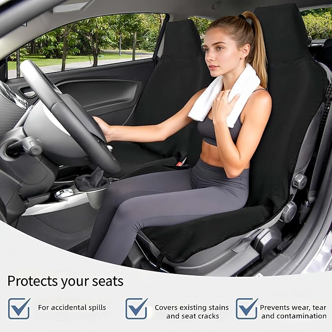 Car Seat Cover, Premium Auto Seat Towel Fit Cars SUV Trucks, Ideal Gift for Active People Who Work Sweat Swim Run Beach, Black
