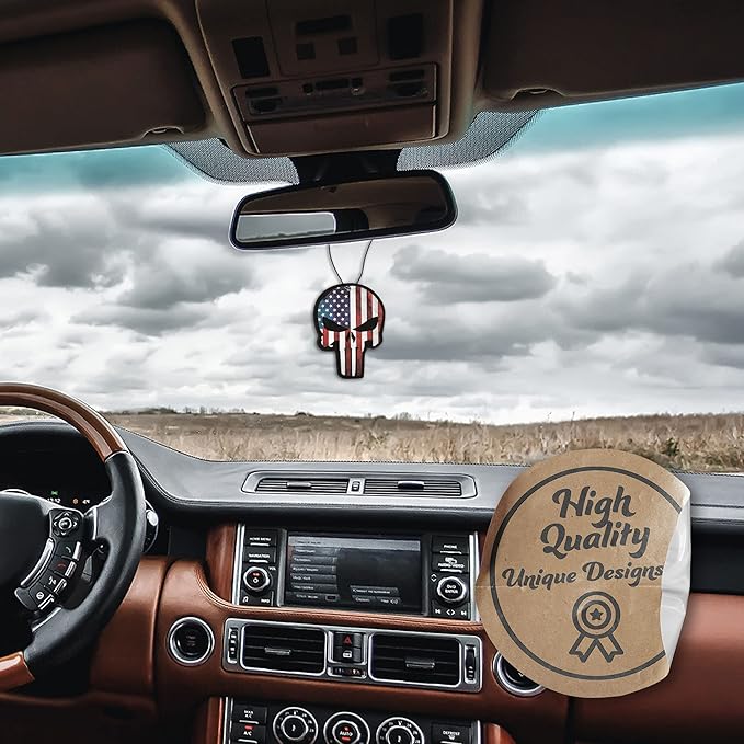Punisher Skull Car Air Freshener, Car Air Fresheners Scented With Premium Oils By Fresh Fresheners (4 Pack)