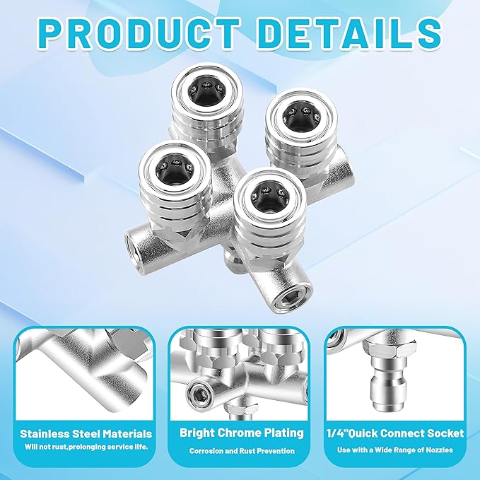 Quadruple Pressure Washer Tips, 4 in 1 Power Washer Nozzle, 4 Nozzle for Pressure Washing with 16PCS Power Washer Spray Nozzles (0, 15, 25, 40 Degree), 1/4 Inch Quick Connect, 5000 PSI