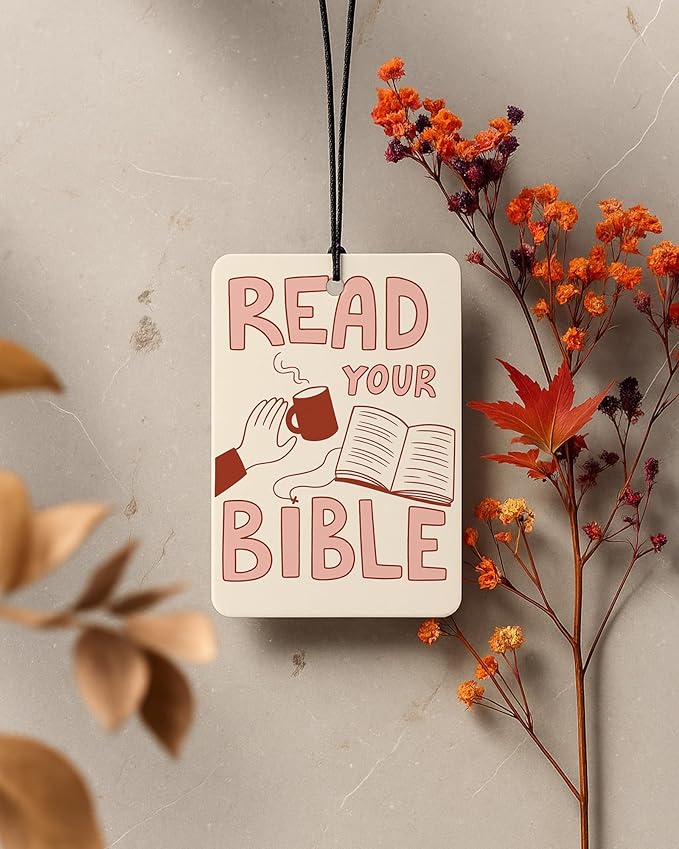 Retro Christian Car Air Freshener 4 Pcs Coconut Scented, Religious Faith Car Accessories Mirror Decor for Women, Bible Verse Study Hanging Air Freshener for Cars Closet Drawer Books