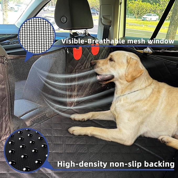 Hard Bottom Car Seat Cover for Dogs - 40% More Activity Space, Functions as Hammock and Flat Platform, Waterproof & Odorless, Non-Slip for Large Dogs, Fits Most Cars, Trucks, SUVs