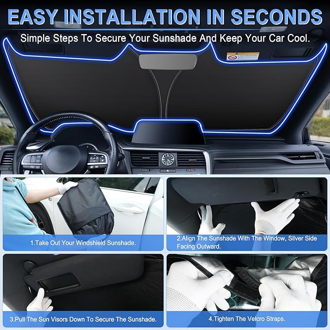 LivTee Car Windshield Sun Shade–300T Polyester, Double-Layer Design, Foldable Sunshade for Small Sedans & Mini SUV, UV & Heat Protection, Automotive Interior Sun Shield, Car Accessories(57.08"x31.5")