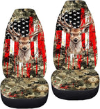 ELEQIN Deer American Flag Front Car Seat Covers 2pc, Sunflower Automotive Seat Covers Car Accessories Universal Size Fit for Most Cars,SUVs&Trucks&Vans