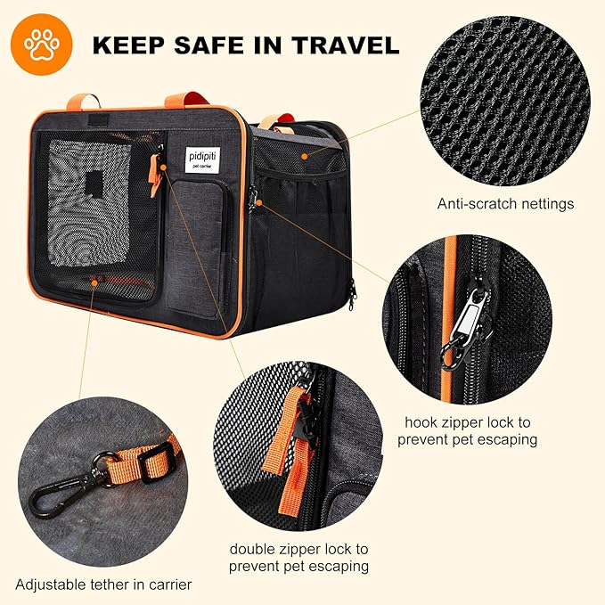 20 x 14 x 14 inches Expandable pet Carrier for 1 Large cat Under 25 lbs,2 Medium Cats 20 lbs+,cat Crate/Bag for Short Trip/Long Distance car Travel