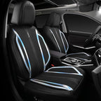 CAR PASS Nappa Leather Seat Covers, Waterproof Durable Universal fit for Women Girly SUV Truck,Anti-Slip Driver Seat Cover with Backrest, full set 5 Holographic Black Silver strips Iridescent colorful