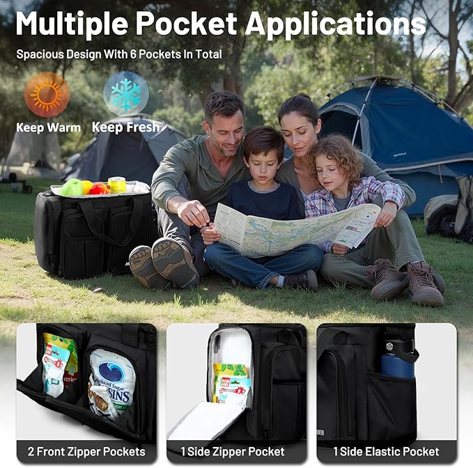 MIER Lunch Box for Men Heavy Duty Insulated Lunch Bag 20 Cans Large Leakproof Soft Cooler Bags with Multiple Pockets for Picnic Work Travel (Black)
