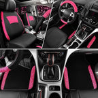 CAR PASS Universal Leather Pink Lace Car Seat Covers Full Set for Women Girls, Waterproof Car Floor Mats Carpet, Steering Wheel Cover for Car Accessories Interior Sets 10PCS Included
