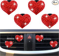 4PCS Heart-Shaped Car Vent Clips with Rhinestone,Bling Air Vent Clips Car Decorations,Premium Shiny Car Clips for Vents Accessories Interior (Red)