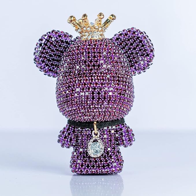 Cute Car Accessories, Bling Crystal Bear Car Air Freshener With Vent Clip,Rhinestone Aesthetic Car Decor Interior Decoration (PURPLE)