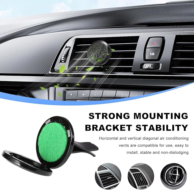 2PCS 30mm Car Diffuser Vent Clips, Tree of Life Aromatherapy Essential Oil Diffuser Locket with 12 Felt Pads, Stainless Steel Car Diffuser Locket Air Freshener (Black)