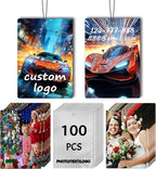 100Pcs Custom Car Air Fresheners with Picture Logo - Personalized Double-sided Car Air Fresheners with Picture Photo Text Logo Office Wardrobe Bathroom Hanging Ornaments (100 Rectangle)