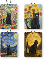 Floral Black Cat Car Air Freshener 4 Pcs, Moody Black Kitten Flower Full Moon Abstract Hanging Air Freshener for Cars Closet Drawer Books, Cat Lover Gifts Car Accessories for Women Girls