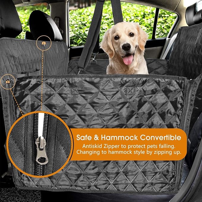 Vailge Dog Car Seat Cover for Back Seat, 100% Waterproof Scratch Proof Nonslip Back Seat Pet Cover for Dogs, 600D Heavy Duty Dog Hammock for Back Seat Car Trucks SUV