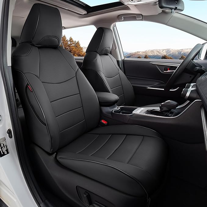 Custom Fit RAV4 Hybrid Seat Cover for Toyota RAV4 2019 2020 2021 2022 2023 2024 2025 Hybrid-LE/XLE/Limited/Woodland Edition/XLE Premium,Faux Leather,2-Row Full Set,(Black)