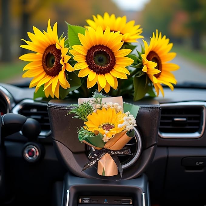 Fresh Flowers Mini Dried Flowers Bouquet for Car Air Vent Clips, Car Air Outlet Perfume Decoration, Air Fresheners Interior Accessories,Automotive Air Fresheners (yellow, Random fragrance)