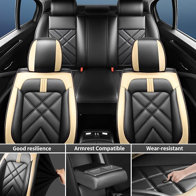 CX-30 Car Seat Covers Fit for Mazda CX-30 2020-2026, Full Coverage Premium Leather Waterproof Breathable Seat Covers, Automotive Seat Protectors, Airbag Compatible(Full Set Seats, Black Beige)