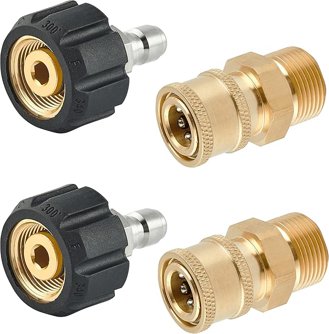 Pressure Washer Quick Connect Fittings, M22 14mm to 1/4 Inch Quick Connect Pressure Washer Adapter Set, 4 Pieces