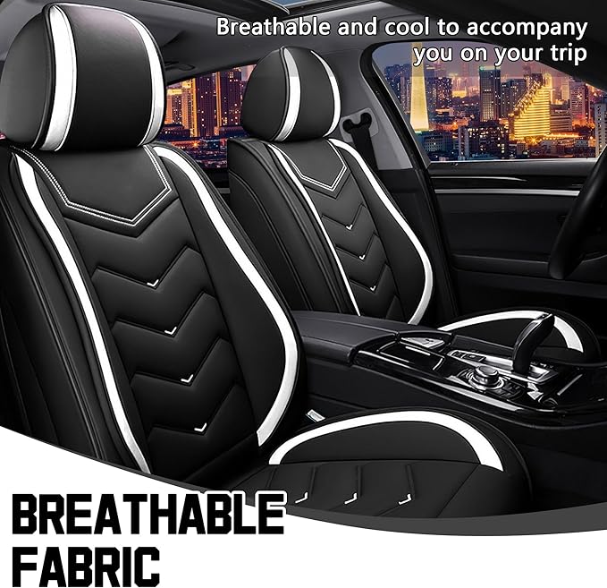 CTDS Car Seat Covers for Nissan Pathfinder 2000-2026, Stylish Sport Seat Cover, Premium Nappa Leather Car Seat Cover. Automobile Seat Covers Sets.(Standard 2 Seats/Black White)