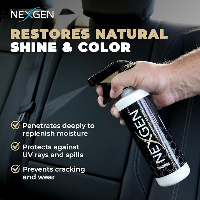Nexgen Car Leather Conditioner - Quick Spray Interior Conditioner and Leather Restorer - Gentle Liquid Formula, Multi-Purpose Conditioner for Cars Interior, Couch, Boots, Purses, & More 16 Oz