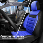 CAR PASS Leather Car Seat Covers Front Seats Only, Universal Fit Automotive Interior Waterproof 3D Foam Back Support Car Seat Covers for Trucks Vans and SUVs Airbag Compatible 2 Pieces Black Blue