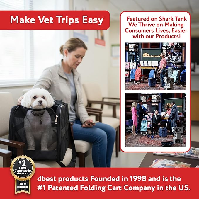 dbest products Pet Smart Cart, Medium, Black, Rolling Carrier with wheels soft sided collapsible Folding Travel Bag, Dog Cat Airline Approved Tote Luggage backpack