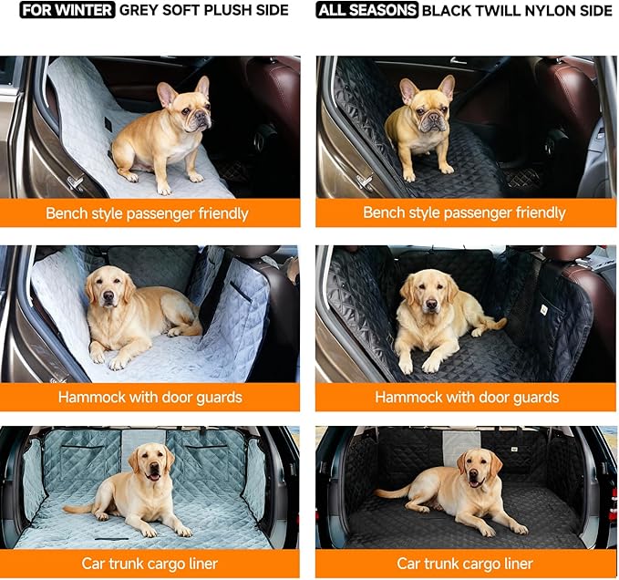 PETTALK Deluxe Double Side Dog Car Seat Cover Back Seat, Waterproof Seat Cover Hammock, Reversible,Heavy Duty,Anti Scratch,Durable Soft Pet Large Dog Cover Protector for Cars SUVs Trucks,User Friendly