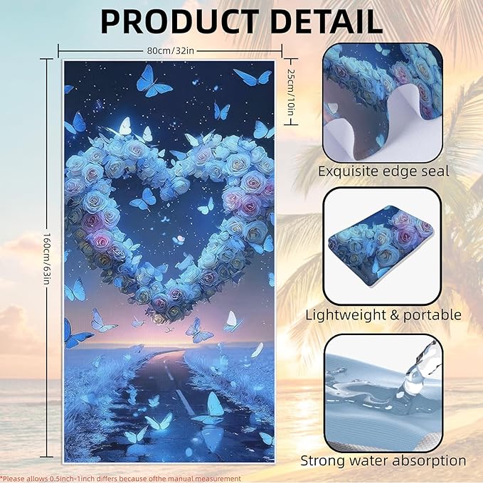 2 Pack Car Towel Seat Covers with Storage Bag, Multifunctional Towel for Gym Outdoor Sport, Picnic, Beach, Pet Dog Travel,Non-Slip Washable Car Seat Protector (Blue Heart)