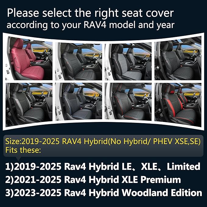 Lolcar Rav4 Seat Covers Custom Fit for Toyota Rav4 (for Hybrid) 2019-2025 LE,XLE,XLE Premium,Limited,Woodland Edition, Leather Truck Seat Cover Full Set for SUV,Faux Leather(Grid Black)