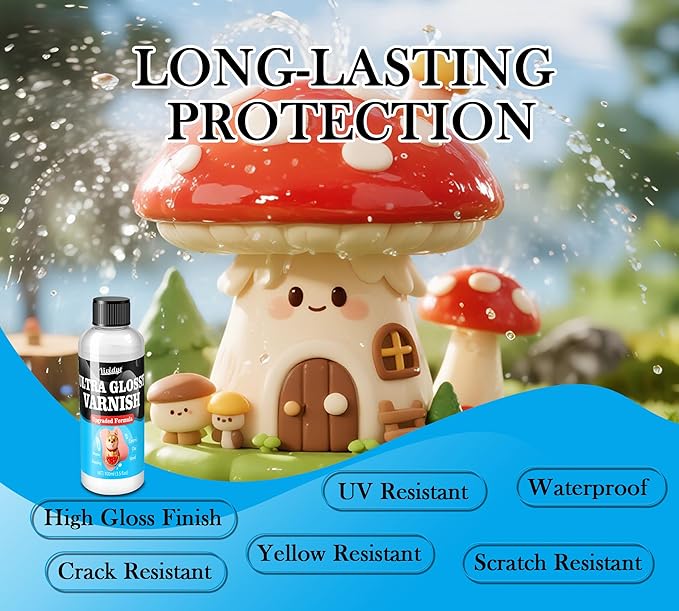 Air Dry Clay Glaze - 200ml/7oz Upgraded Ultra-Gloss Varnish Sealant, High Gloss Finish, Prevent Scratch Resistant, Yellowing, Waterproof - Clay Varnish for Pottery, Polymer Clay, Acrylic Painting