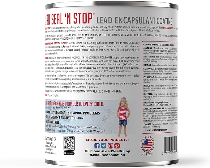 Lead Seal 'n Stop Lead Encapsulant Coating, Stops and Encapsulates Interior and Exterior Lead Based Paints, Long Term Protection for Your Entire Family, 1/2 Gallon
